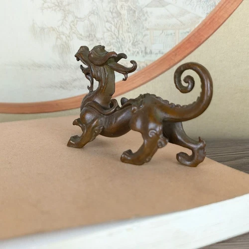 Chinesische Bronze Drachen Figur Statue Sammlerstück Tee Haustier Tischdeko - Bild 7 von 10