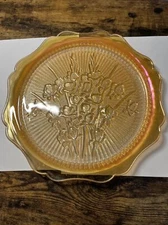 Vtg. 12" Jeanette Iris Orange Herringbone Plate Platter Depression Glass