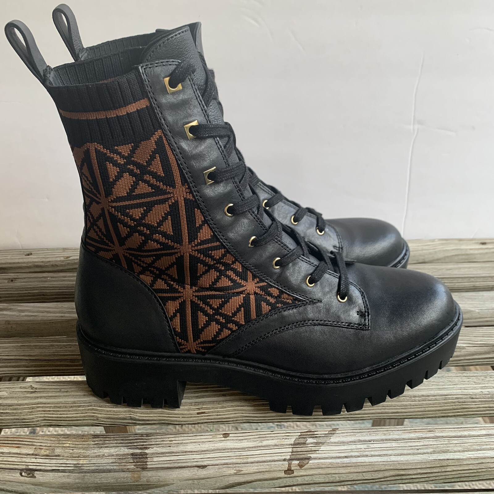 SAOLA Stivali da combattimento Antonio Melani nero marrone calzino Dempsayy suola con lacci taglia 10M