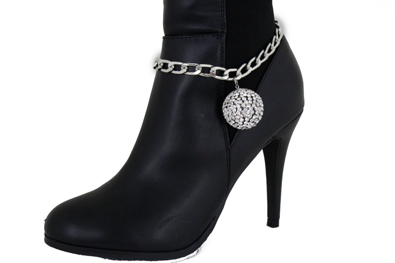Party Time Women Silver Metal Chain Boot Bracelet Shoe Anklet 80's Ball Charm