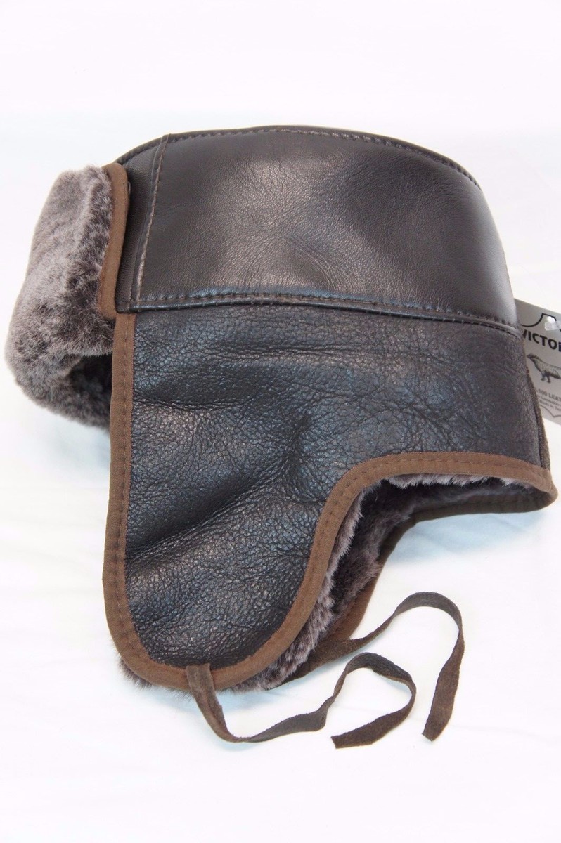 TOBACCO Sheepskin Shearling Leather Russian Ushanka Trapper Hunting Hat M-XXXL E - Foto 8