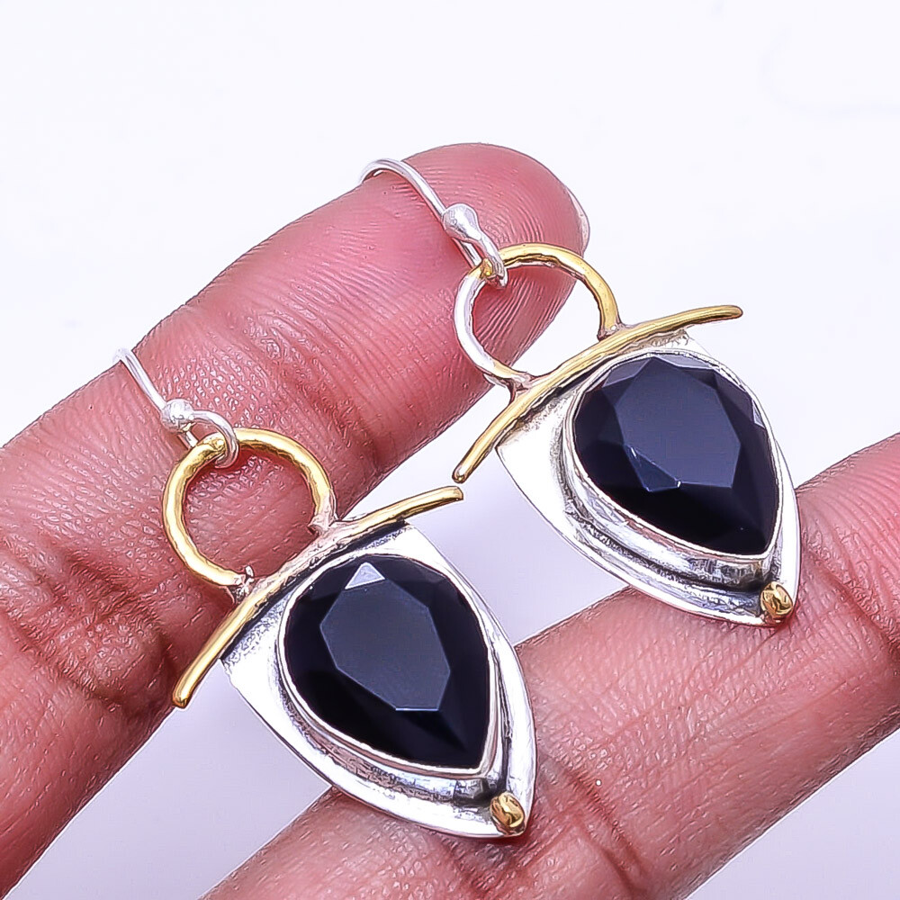 Black Onyx 925 Sterling Silver Two Tone Earring 1.56