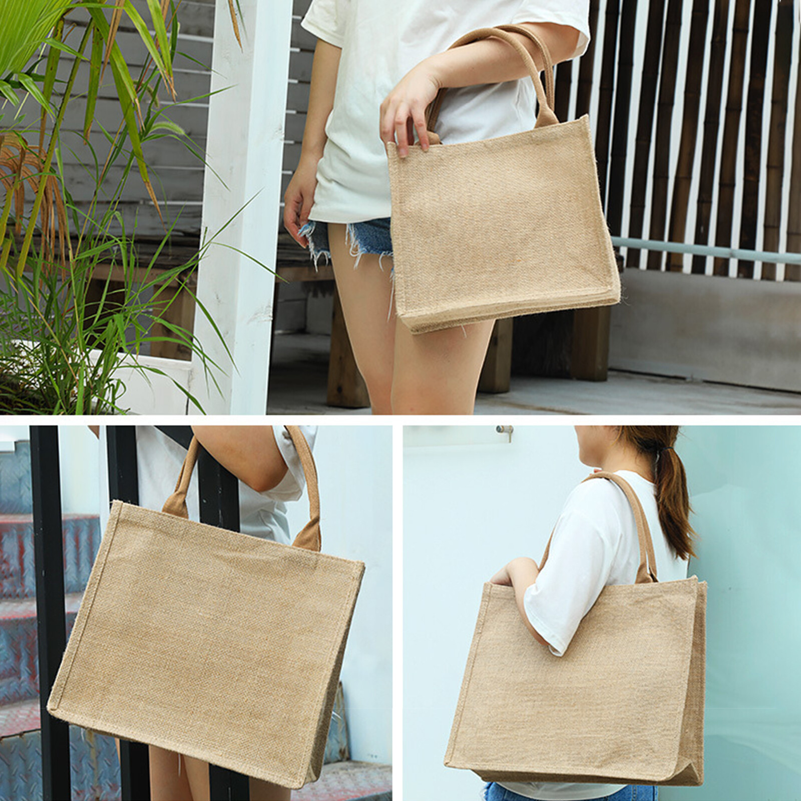 Burlap Totes Handbag, Women Eco Friendly Shopping Wallet Tophandle Grocery Bags eBay