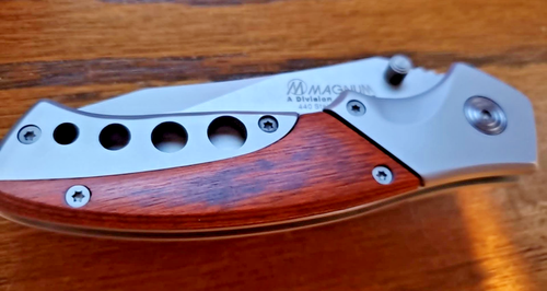 Boker Magnum Folding Knife Wood Handle YA105 with Box - Picture 3 of 4