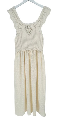 Zara Maxi Dress Women's M/L Cream Ivory Crochet Top Eyelet Skirt Cap Sleeve Boho