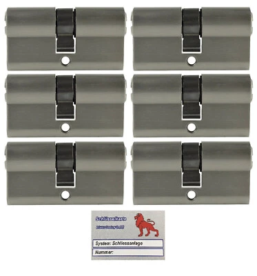LÖWEN SICHERHEIT 6x Profilzylinder gleichschließend 60mm 30/30 +30 Schlüssel Not+Gefahr mit Karte