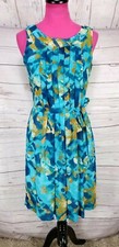 Calvin Klein Dress Size 8 Womens Blue Watercolor Pleated Sleeveless Lined 