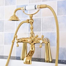 Bathroom Luxury Gold Brass Deck Mount Bathtub Clawfoot Faucet w/Hand Shower