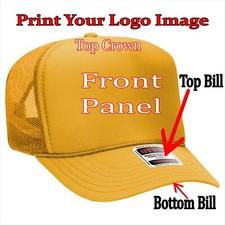 GOLD Trucker Hat Custom Printing HERE Logos Images Pictures Personalized