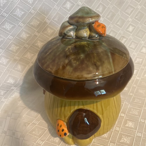 Vintage 1970s Napcoware Mushroom Cookie Jar Canister Fall Harvest Colors C-8944 - Picture 11 of 12
