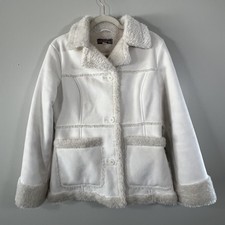 Mudd Faux Fur Faux Suede Button Up Jacket Shearling Sherpa 90s Y2k Sz M Cream