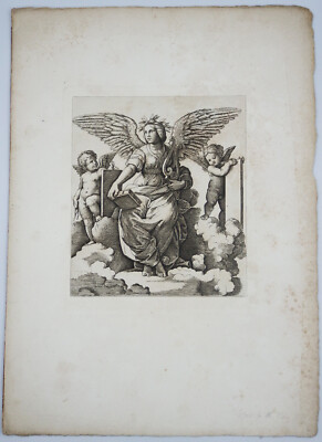 Raphael Engraving 'Poesia & Guardian Spirits' 1879 Amand Durand Original