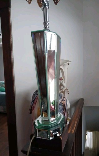 Vtg Venetian Art Deco Style Mirror Table Lamp Chrome Nice Heavy! - Picture 6 of 13