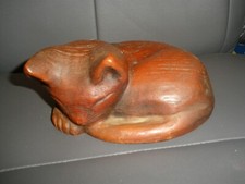 Handmade Wooden Cat Figurine 5.5" x 6" x 3" 049 