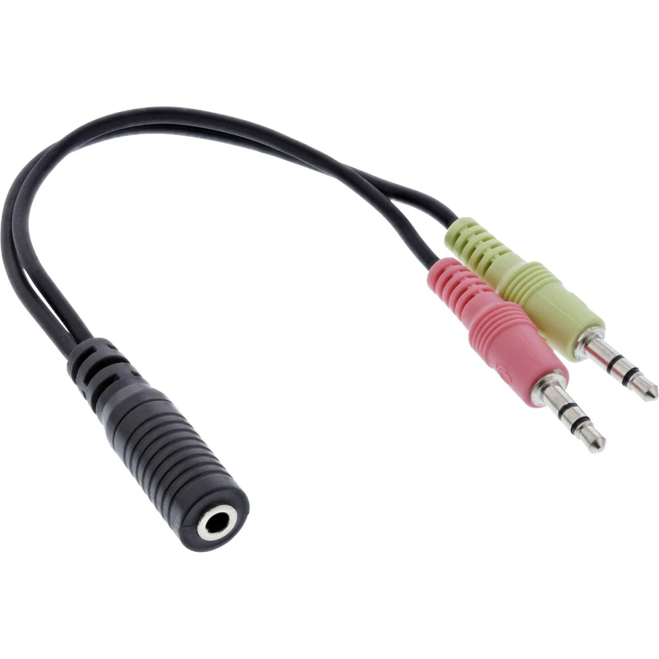 INLINE Headset Adapterkabel 2x 3,5mm Stecker an 3,5mm Buchse 15cm Handy PC OMTP CTIA