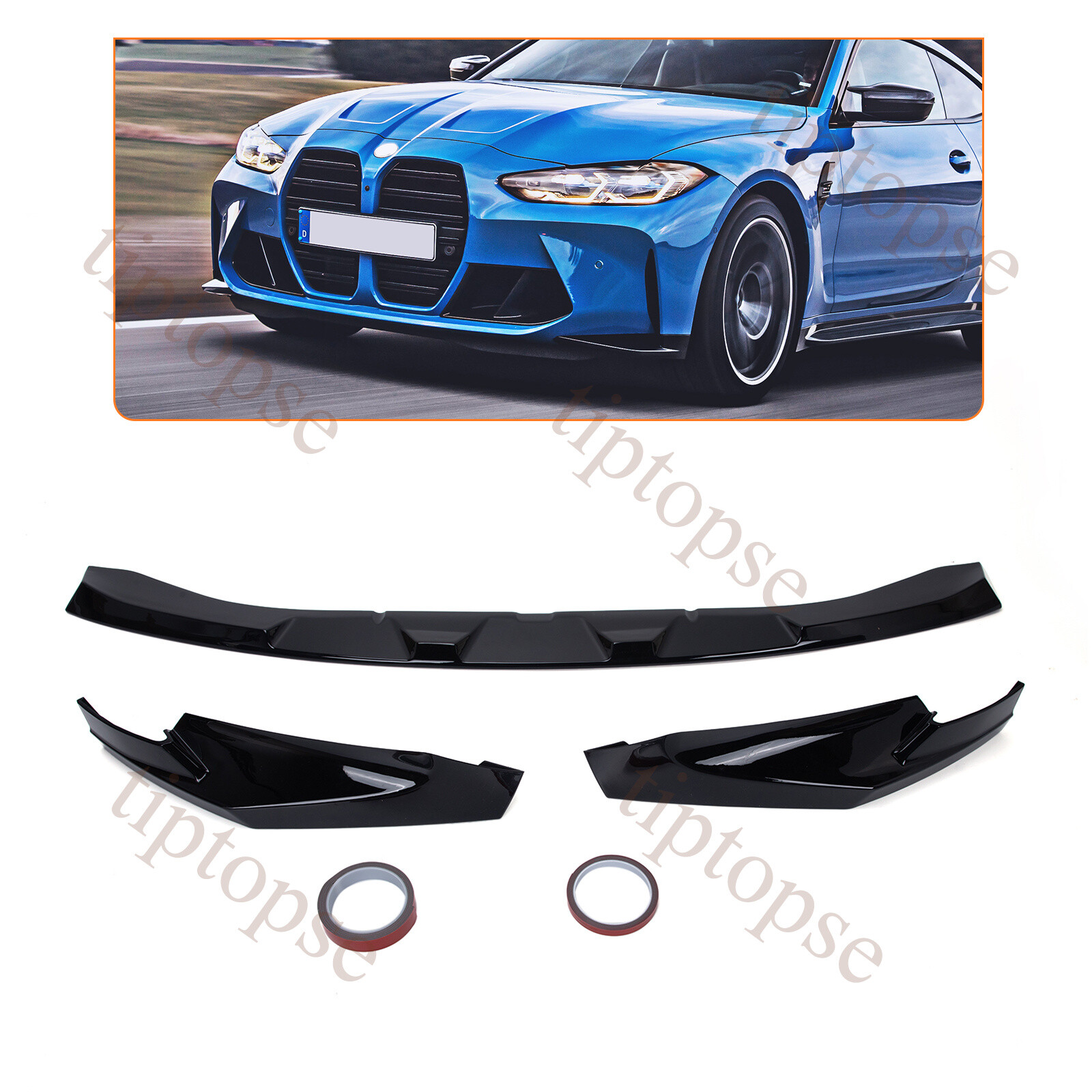 Front Splitter Bumper Lip Kit Gloss Black For 2021-2024 BMW G80 M3 G82 G83 M4