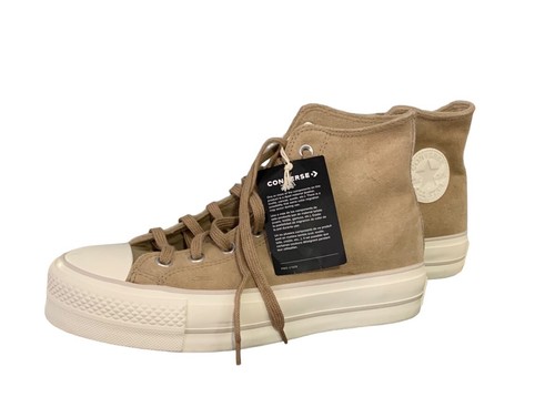 CONVERSE Women's Chuck Taylor All Star Lift Platform Suede High-Top Shoes Beige - Picture 2 of 10