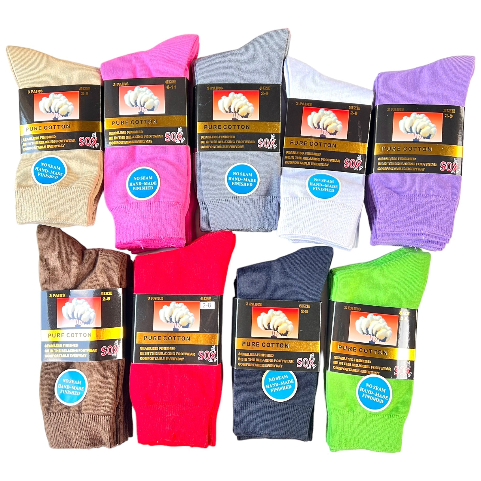 Socks 3 Pairs Premium Pure Cotton Plain Work Office School Dress Socks SEAMLESS-image