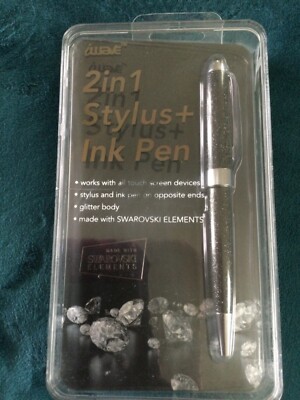 iwave Stylus + Ink Pen 2 in 1 Black & Swarovski Element Glitter Body NEW  NOS