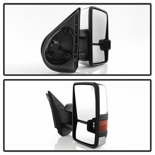 For 07-14 Sliverado Sierra Power Heated Dual Arm LED Signal Tow Mirrors Chrome - Picture 2 of 7