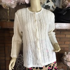 VINTAGE CIRCA 1960'S SEARS CREAM LOOSE KNIT CARDIGAN SWEATER APPX L