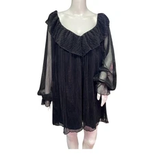 Tularosa Black Sheer Ruffle Mini Dress Small – Long Sleeve Flow Blouse Top NWT