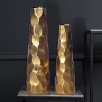 Vase 2Er Set FineBuy Blumenvase Aluminium Tischvase Hammerschlag Dekovase Gold