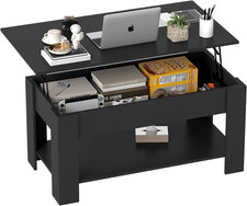 39.4" Lift Top Coffee Table with Hidden Compartment and Storage Shelf Wooden Lif