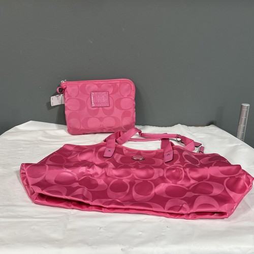 Coach Signature Nylon Packable Weekender Tote Bag Hot Pink NWT 6h