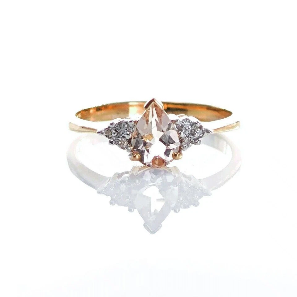 9ct Rose Gold Morganite Ring Size N Diamond 0.63ct Pink Pear Natural Gemstone - Image 2 of 4