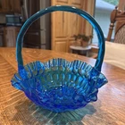 vintage Fenton Art Glass basket in "Colonial Blue"