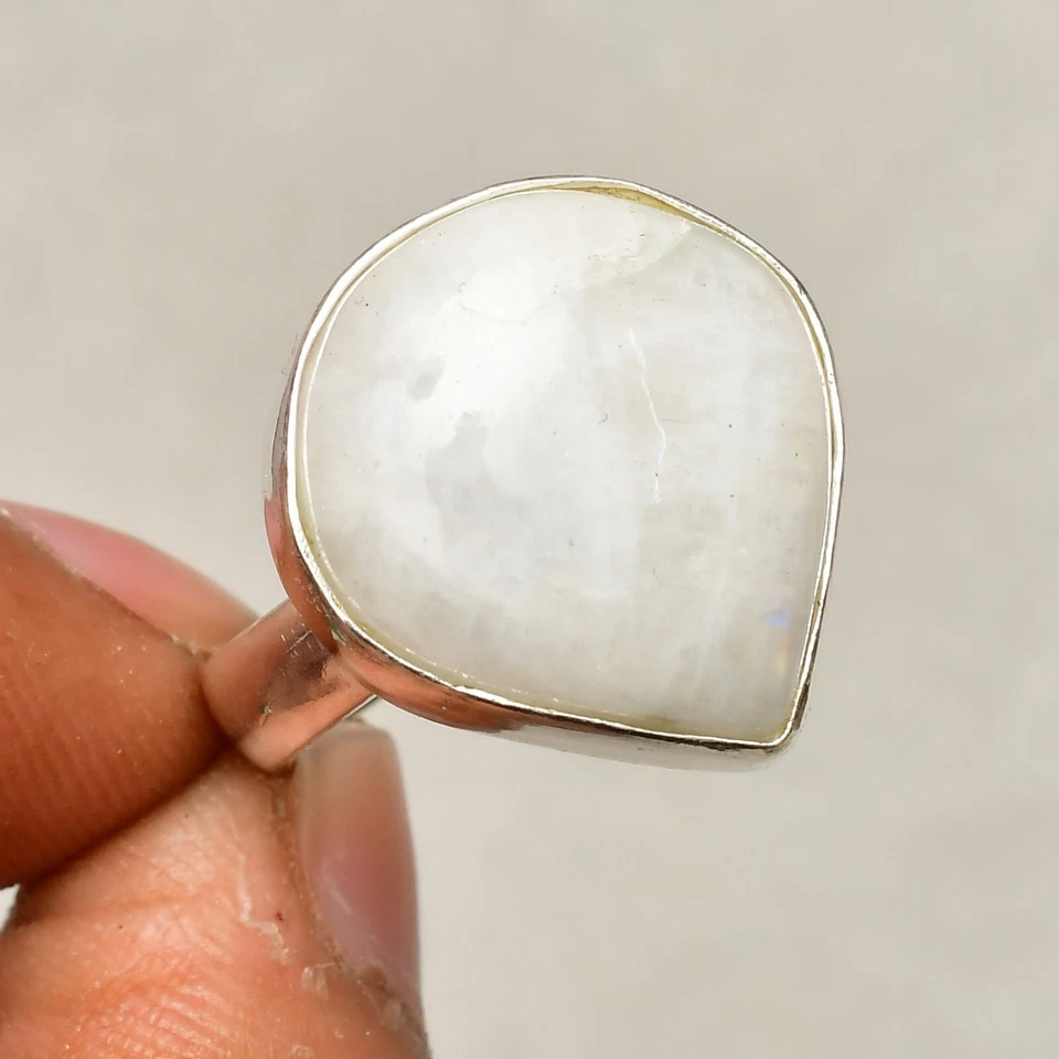 Anello gioiello in argento sterling 925 con pietra di luna arcobaleno misura 8,5 - Immagine 2 di 4