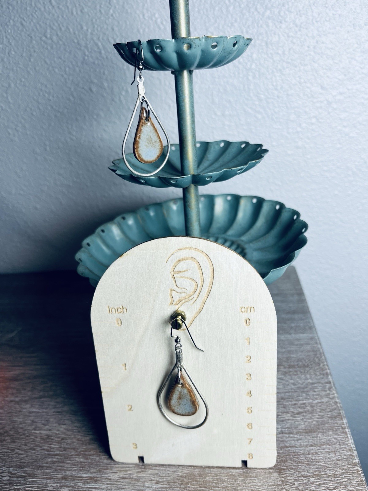 Rustic Double Teardrop Dangle Earrings Ceramic Sp… - image 13