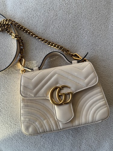 Authentic Gucci Marmont Top Handle Mini Bag White With Gold Hardware