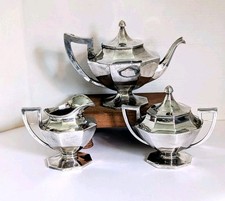 Vtg Wilcox S.P. Co. Silver Plated  3 Piece Tea Set  Art Deco Pot Creamer Sugar
