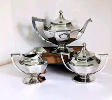 Vtg Wilcox S.P. Co. Silver Plated  3 Piece Tea Set  Art Deco Pot Creamer Sugar