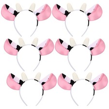 6 Cow Ear Headband Plush Animal Ears and Horns Headband Halloween Party Cospl...