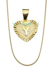 Letter "Y" Heart Pendant  Necklace Chain in Real Tarnish-Resist 18K Gold Filled