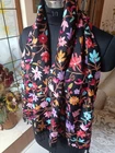 BEAUTIFUL floral Hand EMBROIDERED Black SCARF CREWEL 100% CASHMERE wool PASHMINA