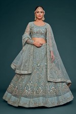 Luxury Indian Wedding Lehenga Choli Thread Embroidery Net Dupatta