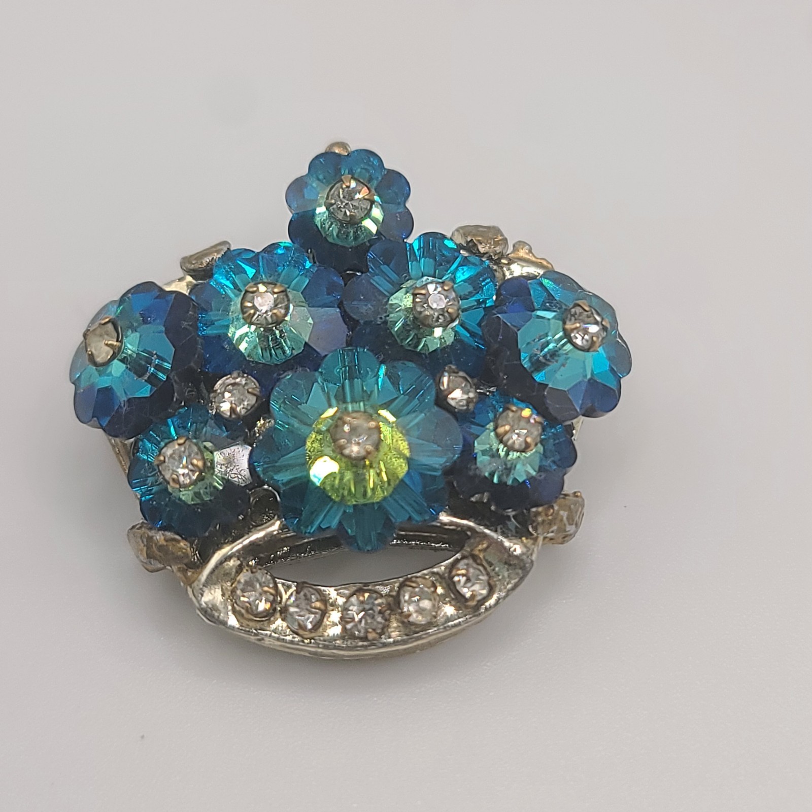 Vintage Margherita Rivoli Brooch Blue Rhinestone 