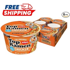 Nissin Top Ramen Bowl Ramen Noodle Soup, Chicken, 3.42 Ounce (Pack of 6)