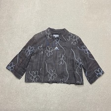 Joyce Ridings Linen Blazer Jacket Women's UK 16 Brown Lightweight Short Floral