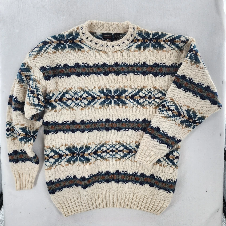 STRUCTURE Sweater Vintage Wool Silk Alpaca XL Fair Isle Nordic ~ made in England - Image 2 of 4