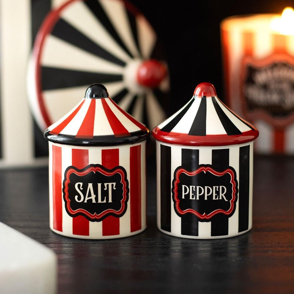Striped Circus Tent Ceramic Salt and Pepper Shakers Set
