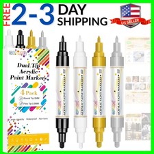 4 Pack Dual Tip Acrylic Paint Markers Pens 0.7mm  3mm, Non-Toxic, Water-Base...