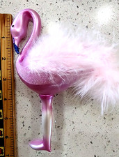 Kurt Adler Pink Flamingo 6.5" Blown Glass Ornament Marabou Feathers