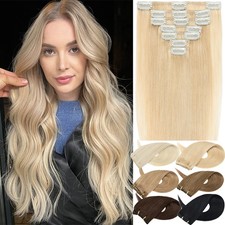 CLEARANCE Clip In Russian Human Hair Extensions Real Remy Hair 8Pieces Full Head