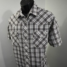 Wrangler Western Pearl Snap Shirt Mens Size XL Gray Plaid Short Sleeve