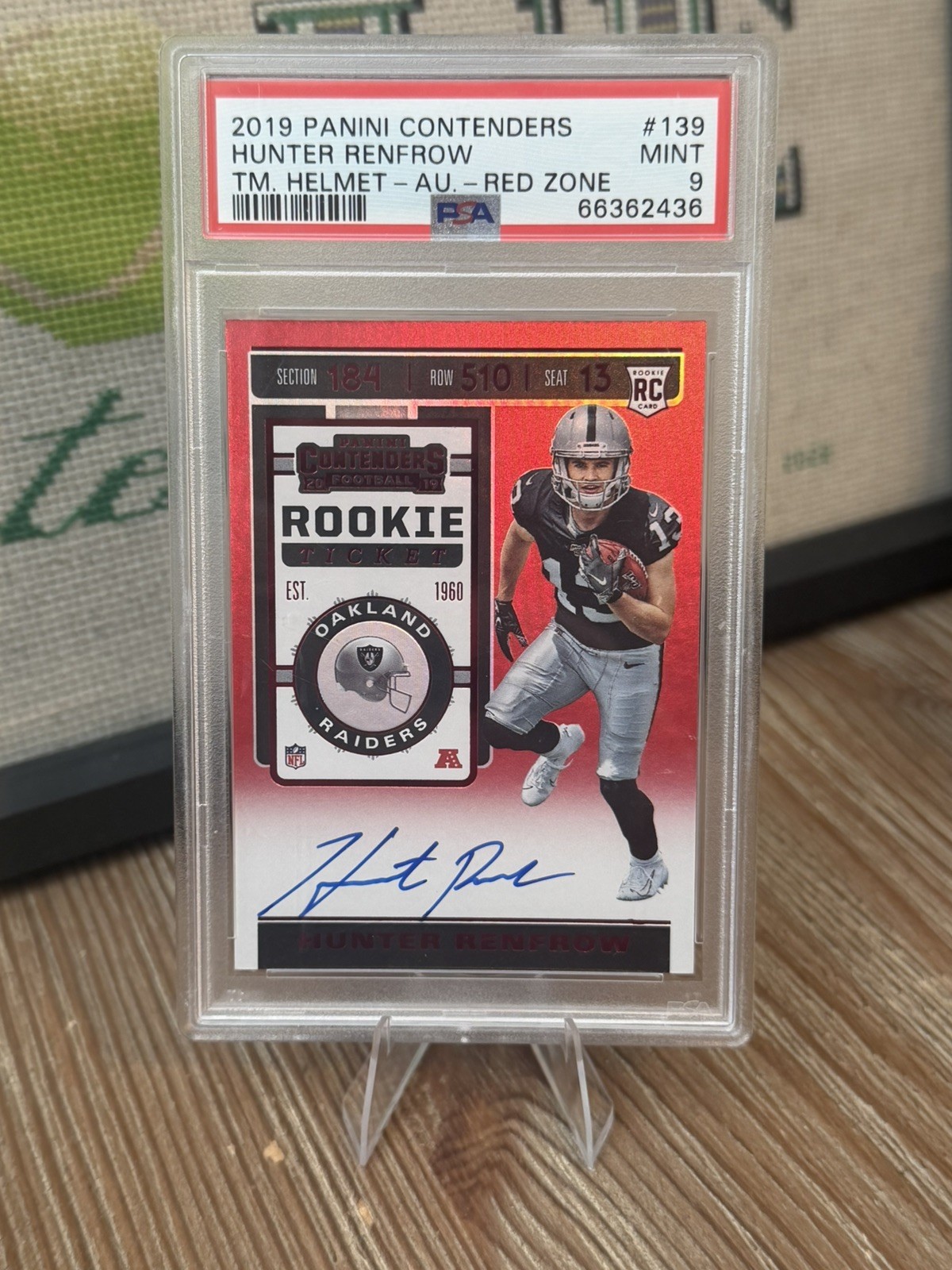 2019 PANINI CONTENDERS #139 HUNTER RENFROW AUTO, TEAM LOGO RED ZONE PSA 9 AUTO